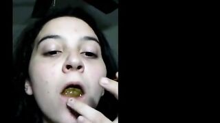 Girl chewing and swallowing shit