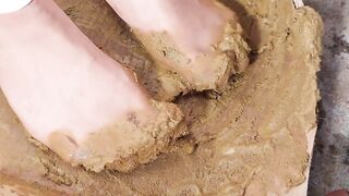 Dirty brown pantyhose glue of dog scat