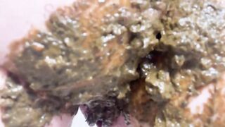 She takes three huge shits