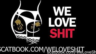 Woman sits on a chair and takes a shit on plastic wrap