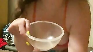 Tube in ass squirting piss into cup