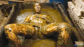 Chubby hot babe masturbates in the cowshit