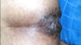 Hairy asshole ebony shitting POV