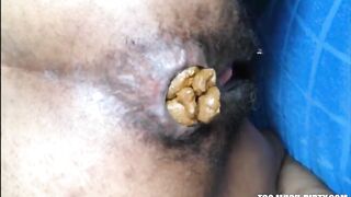 Hairy asshole ebony shitting POV