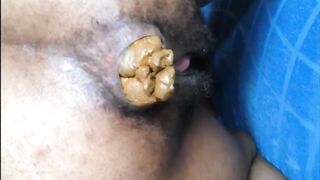 Hairy asshole ebony shitting POV