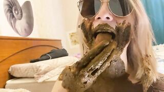MILF eating a big piece of shit