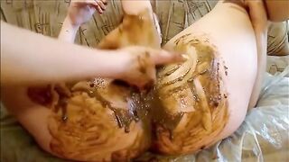 Nasty lesbian babes fisting and shit smearing