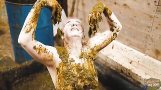 Nasty big ass lady covered in cowshit