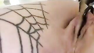 Lady masturbates and poop closeup