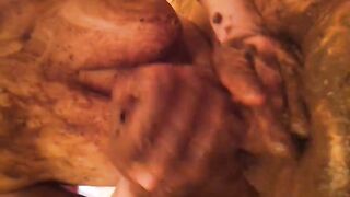 Shit covered babe sucking cock