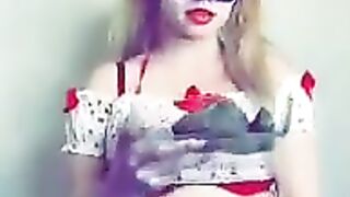 Sexy blonde bitch masturbates with shit