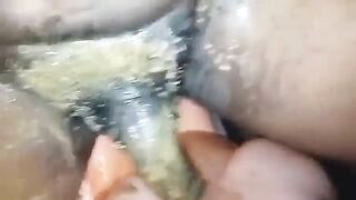 Chunky lady eating shit covered cock