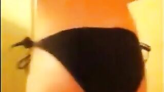 Skinny girl shit dropping in a black panty