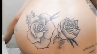Tattooed hairy slut pooping and fingering