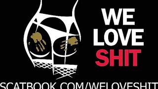 Shit covered babe sucking thick dildo