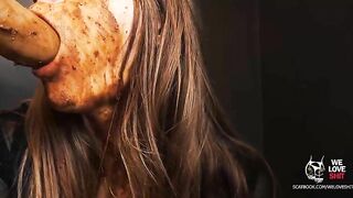 Shit covered babe sucking thick dildo