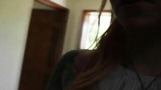 Lovely tattooed redhead girl spread legs for shitting