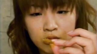 Cute young Japanese babe eating shit with pleasure