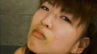 Cute young Japanese babe eating shit with pleasure