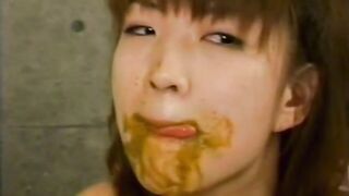 Cute young Japanese babe eating shit with pleasure