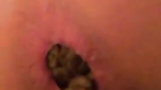 Nasty lady rubbing shit and pooping