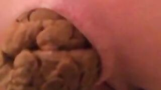 Nasty lady rubbing shit and pooping