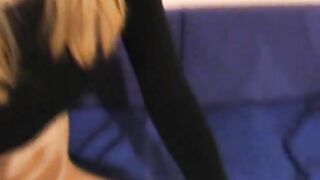 Young sexy blonde babe eating shit