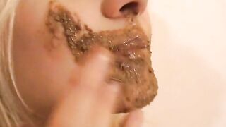 Young sexy blonde babe eating shit