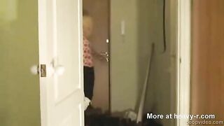 Cute blonde girl licking and eating shit