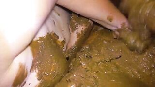 Woman eats shit from a bowl
