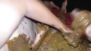 Woman eats shit from a bowl