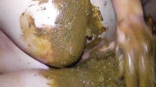 Woman eats shit from a bowl