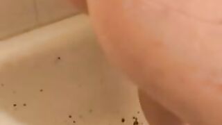 Girl squats and shits all over the bathroom floor