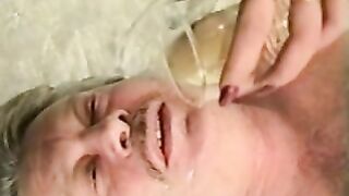 Bavarian Mistress plays with her slave