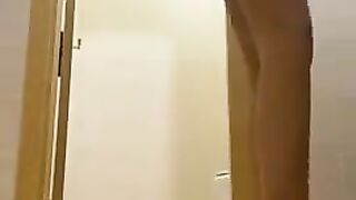 Girl squats and takes a massive shit on the bathroom floor  TAGS:
