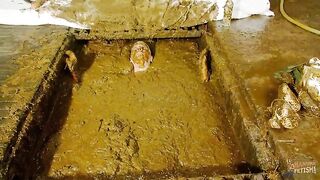 Woman submits and takes a bath in her own filth