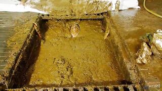 Woman submits and takes a bath in her own filth