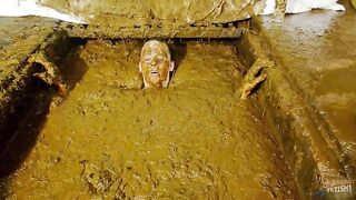Woman swims in filthy shit and piss