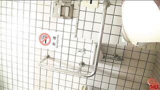 Girl squats on public toilet and takes a huge shit