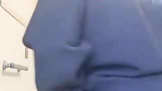 Woman squats and shits on a plate on the bathroom floor