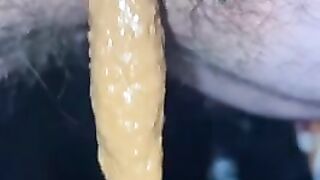 Woman takes a long nasty shit on a couch