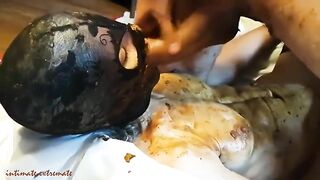 Chick eats shit from a ball gag