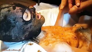 Chick eats shit from a ball gag