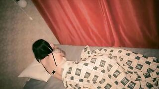 Woman takes a shit while laying on the bed