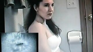 Hot babe shitting on toilet