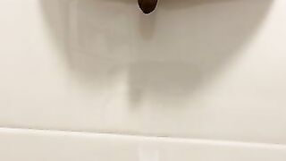 Pretty girl pisses on the toilet floor from above
