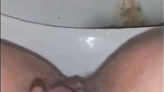 Girl squats over toilet and shits in it
