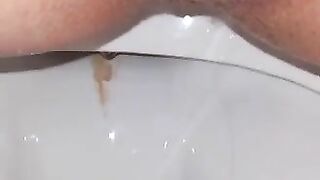 A filthy bitch drops a huge shit in the toilet