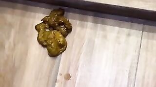Inked up slut drops a load on the floor 