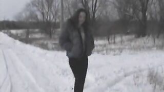 Gorgeous ass Nina shitting in the snow
